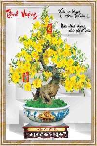 Tranh gạch 3D cây mai vàng  chữ Thịnh Vượng 07