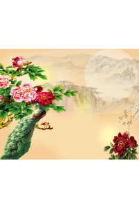 Tranh gạch 3D con công ngang cc52