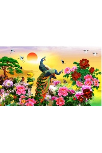 Tranh gạch 3D con công ngang cc6