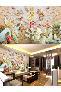 Tranh gạch 3D con công ngang cc64