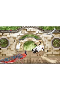 Tranh gạch 3D con công ngang cc7
