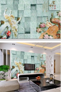 Tranh gạch 3D con công ngang cc73