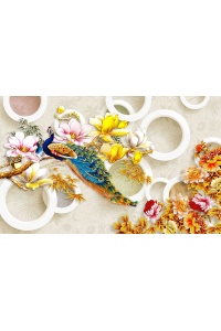 Tranh gạch 3D con công ngang cc75