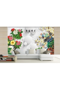 Tranh gạch 3D con công ngang cc89
