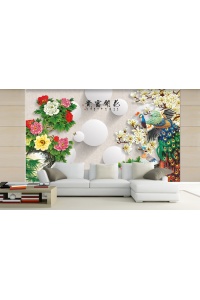 Tranh gạch 3D con công ngang cc93
