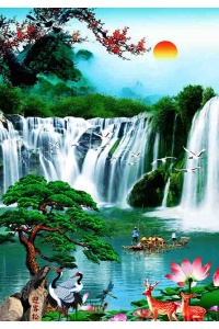 tranh gạch 3d thác nước đứng 115
