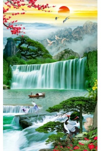 tranh gạch 3d thác nước đứng 64