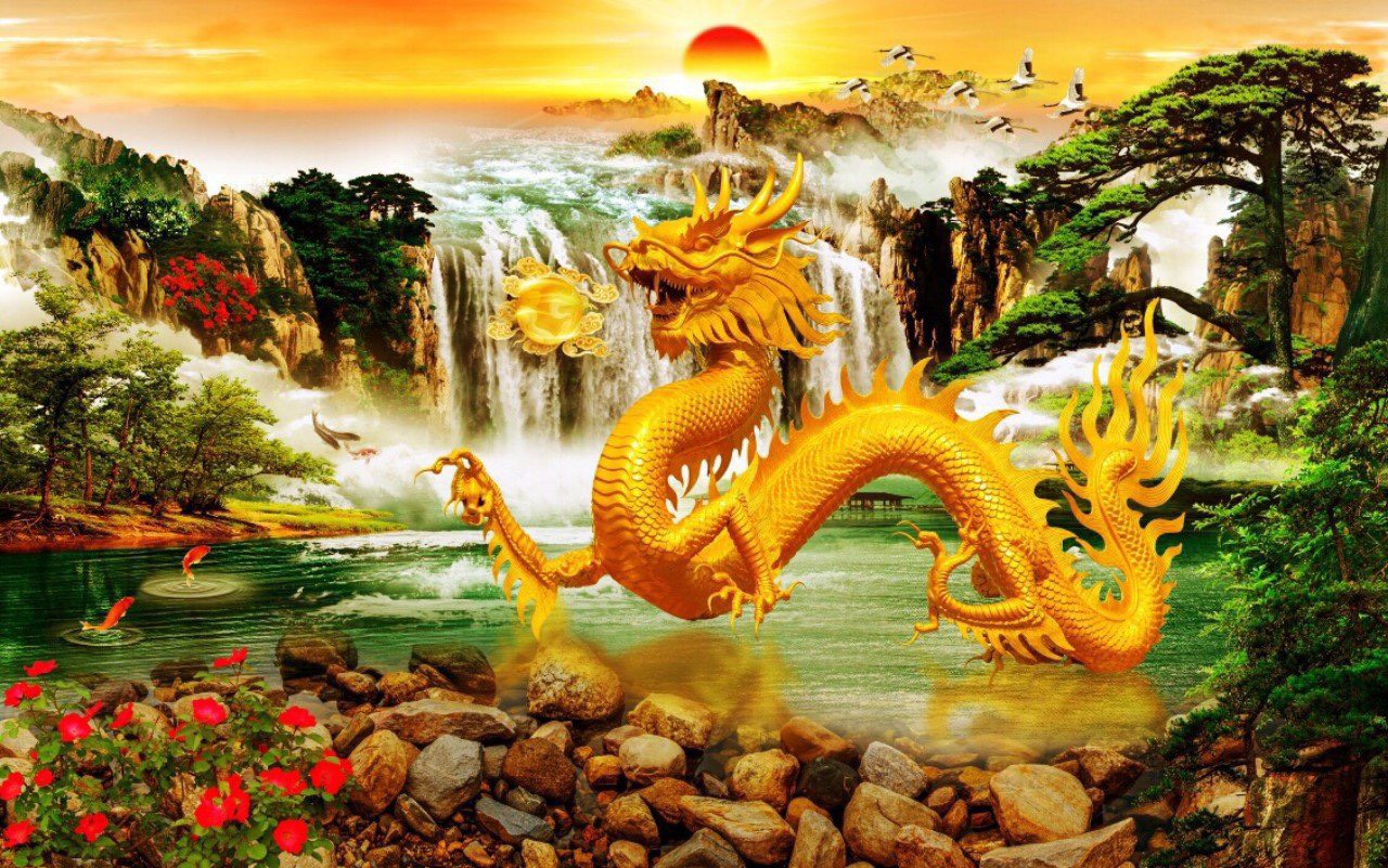 tranh gạch 3d rồng bay